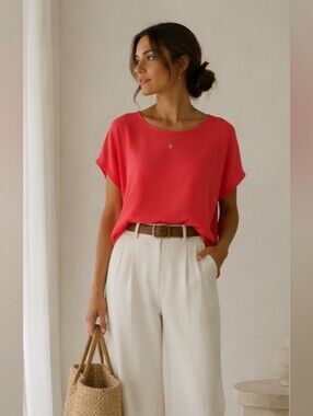 DKNY Coral Pink Short Sleeve Tunic Top